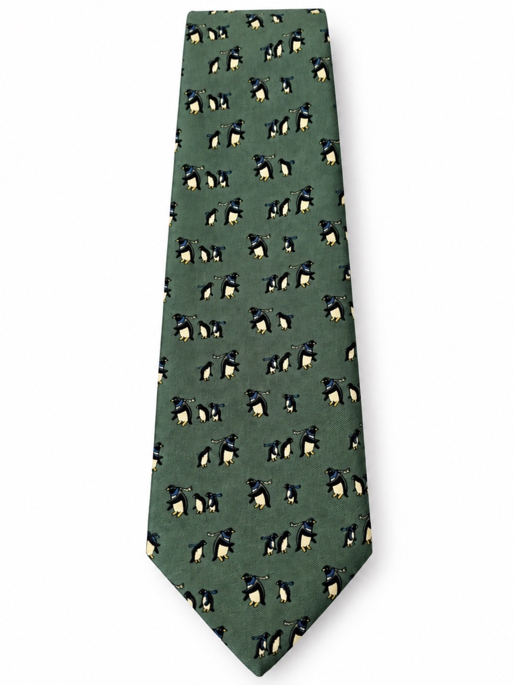 Brooks Brothers Green Penguin Motif Silk Necktie Pure Silk